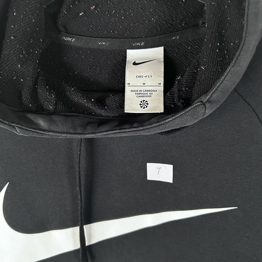 Nike Dri-FIT Pullover Hoodie Black White Oversized Swoosh Mens Medium CU6267-010 - Picture 2 of 7